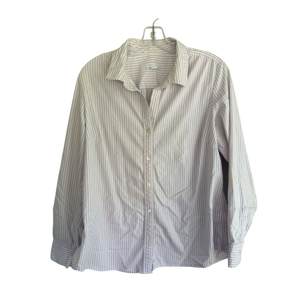 J Jill 'Perfect Shirt' Long Sleeve Button Down Purple White Striped Top Large